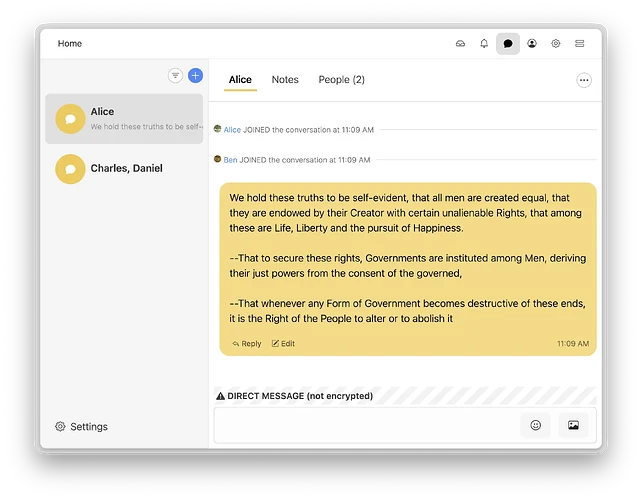 Screenshot of the new Conversations app